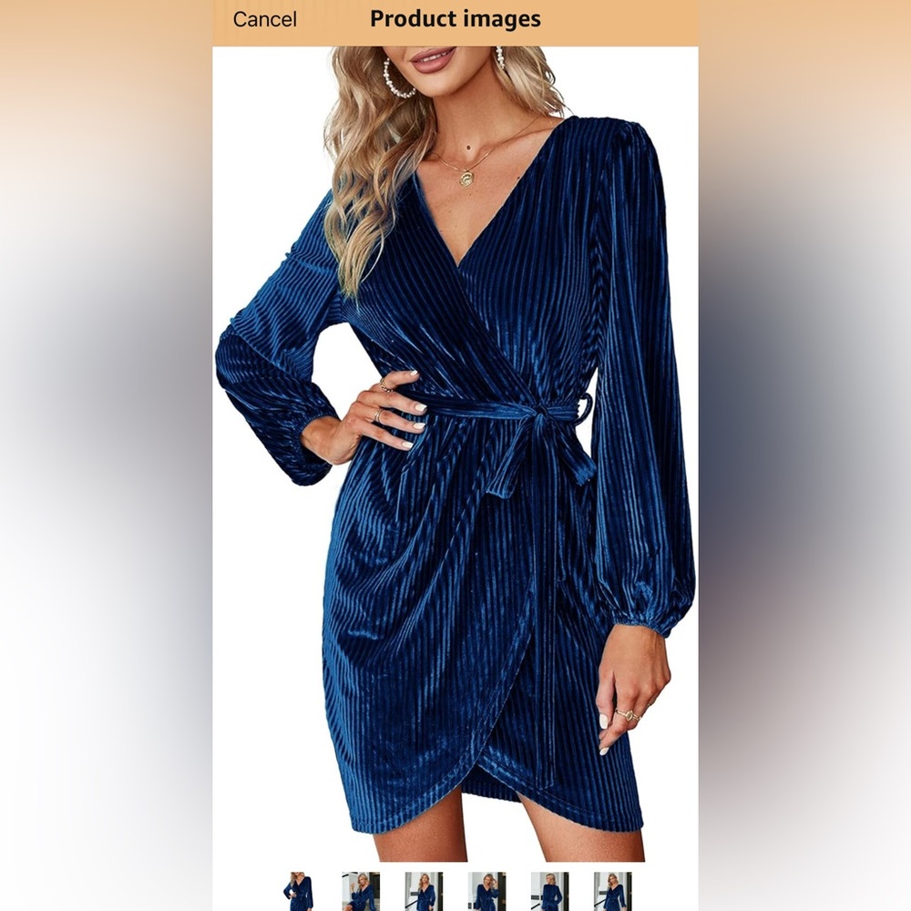 Wrap Navy Velvet Long Sleeve Dress